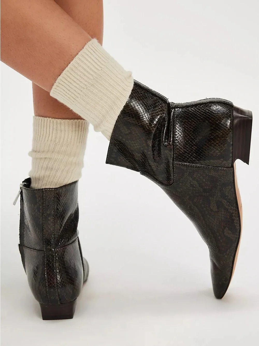 FREE PEOPLE Easy Does It Vegan Snake Print Snip Toe Ankle Boots-Size 7, 7.5 & 8